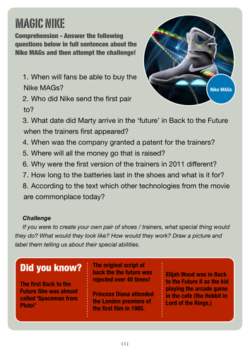 Back to the Future Activities / Futuristic/ Newspapers / Comprehension ...