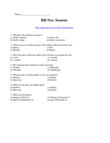 Bill Nye Video Worksheets - Complete 20 Video Worksheet Collection by