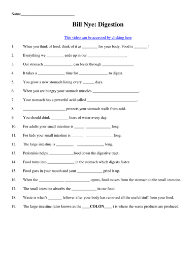 Bill Nye Video Worksheets - Complete 20 Video Worksheet ...