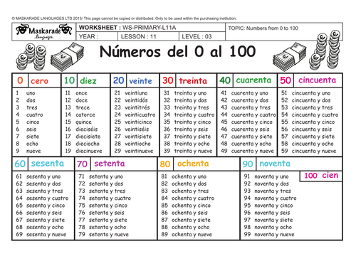 SPANISH - AT SCHOOL - Y5-Y6: Adding numbers/ Counting up to 100/ My ...