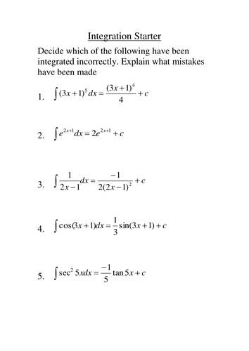 A Level Integration Selection | Teaching Resources