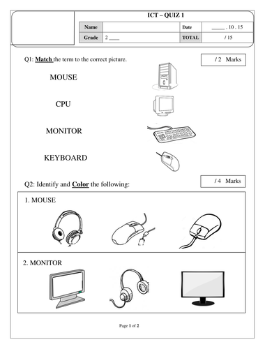 Parts of a computer worksheet | Teaching Resources