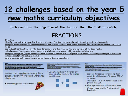 12 challenges based on the new year 5 curriculum