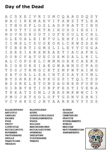 Worksheets Dia De Los Muertos Worksheets day of the dead word search and color dia de los muertos by preview resource