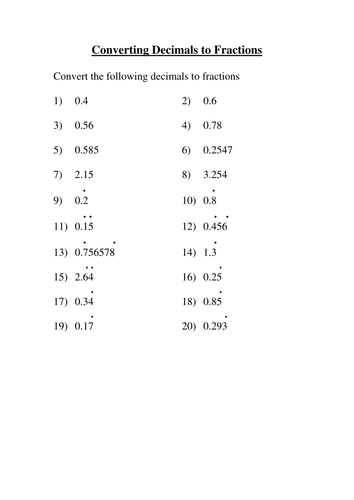 Examples of recurring decimals picture