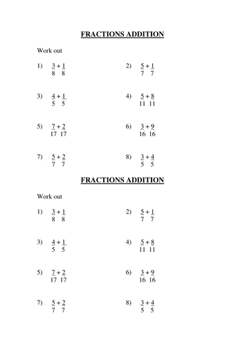 fractions revision homework