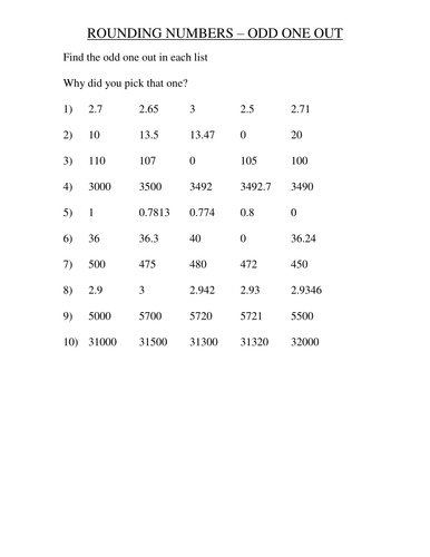 Rounding Numbers Odd One Out Homework Activity | Teaching Resources