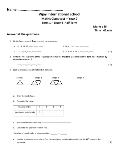 Year 7 Maths Assessment Teaching Resources