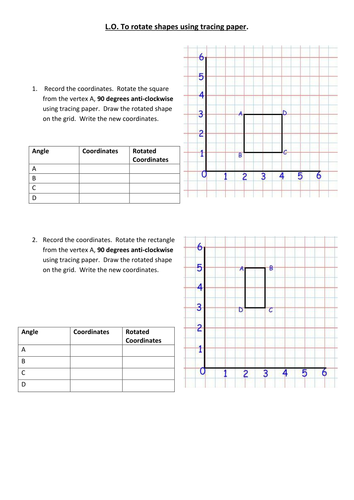 Rotation of shapes coordinates | Teaching Resources