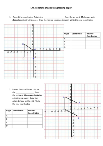 Rotation of shapes coordinates | Teaching Resources