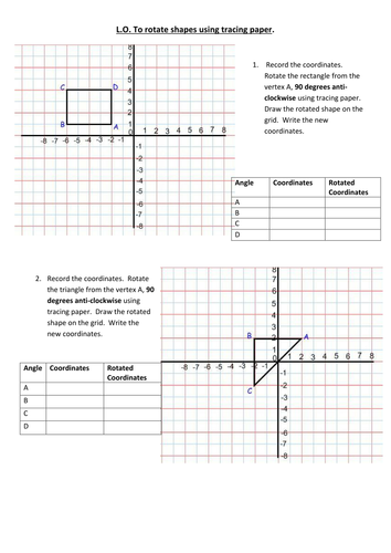 Rotation of shapes coordinates | Teaching Resources