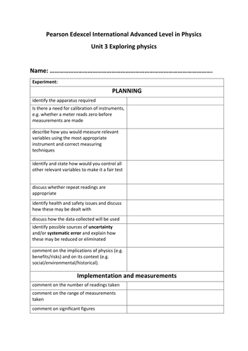 Physics practical worksheets | Teaching Resources