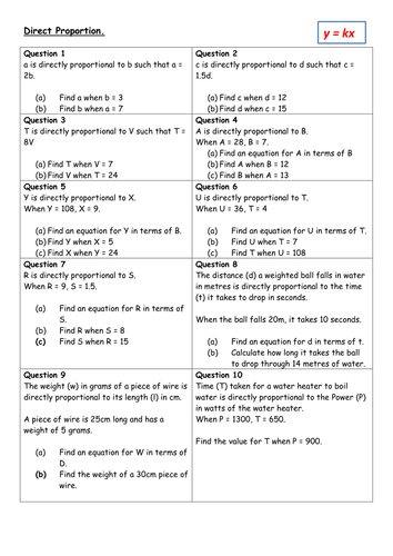 direct-and-inverse-proportion-gcse-revision-worksheet-by-amybrookes1988