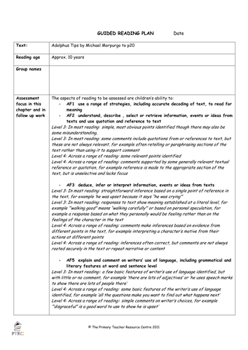 Adolphus Tips Guided Reading Plans