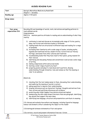 George's Marvellous Medicine Guided Reading Plans