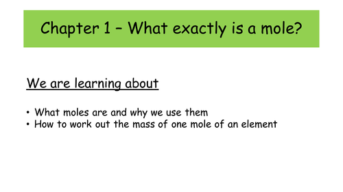 iGCSE Chemistry Moles Unit of Work