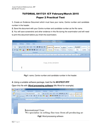 IGCSE ICT Paper 2 Practical February/March 2015 | Teaching Resources