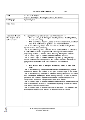 The BFG Guided Reading Plans