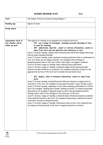 Indoor Pirates Guided Reading Plans