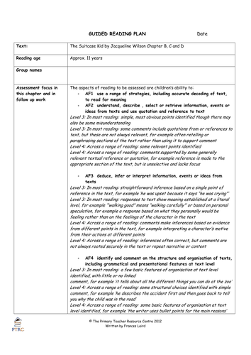 The Suitcase Kid Guided Reading Plans