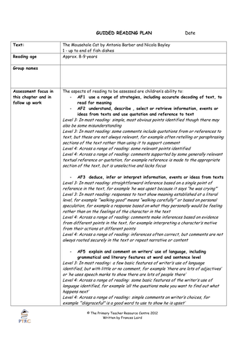 The Mousehole Cat Guided Reading Plans