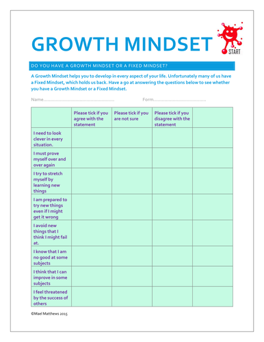 Study Skills. Growth Mindset Questionnaire. by Mael Matthews - UK ...