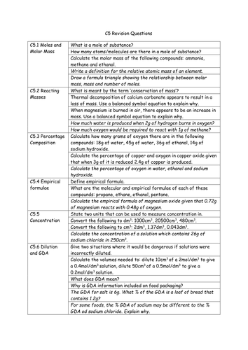 Chemistry Revision Questions