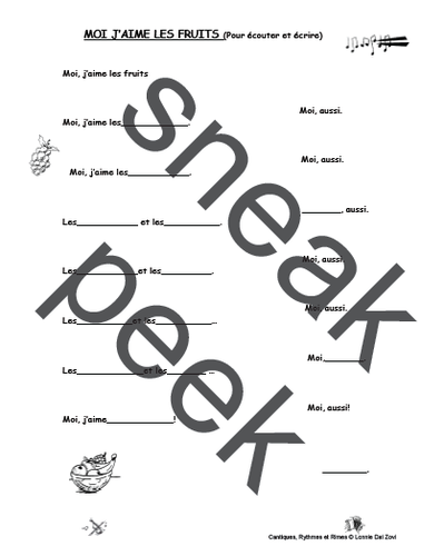 French Fruit Words French Rap Like Musical Chant With Exercises And Mp3 Teaching Resources