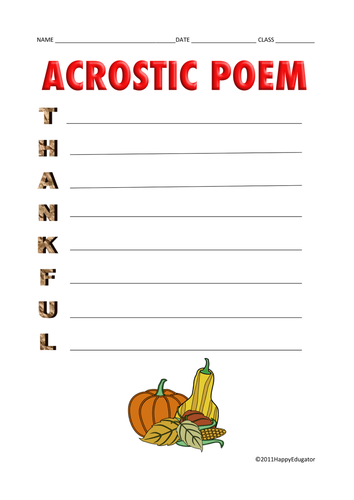 Acrostic Poem Thankful Teaching Resources