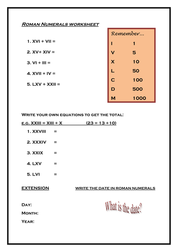 roman numerals worksheet teaching resources