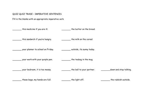 imperative verbs quiz quiz trade teaching resources