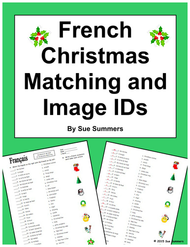 French Christmas Matching Quiz or Worksheet - 31 Words