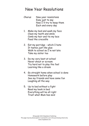 New Year Resolutions (song) by ConwayCoulter94 - Teaching Resources - TES