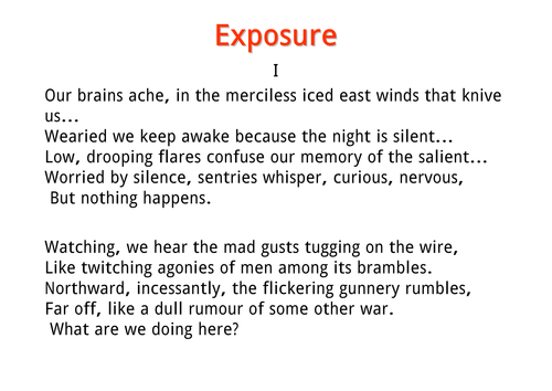 Exposure By Wilfred Owen Powerpoint And Worksheets By Teacher Of