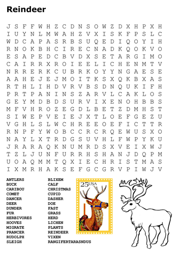 Reindeer Word Search and Colour by sfy773 - Teaching Resources - TES