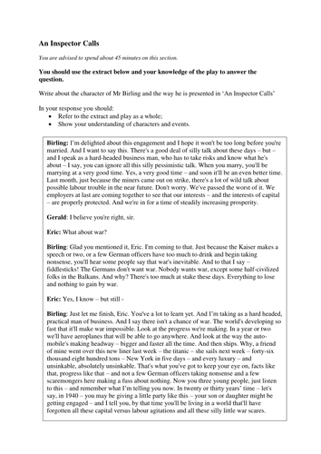 Eduqas Gcse Literature Example An Inspector Calls Exam Questions