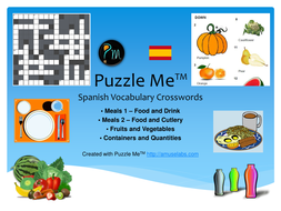 Spanish Vocabulary - Food and Drink, Cutlery Crossword Puzzles