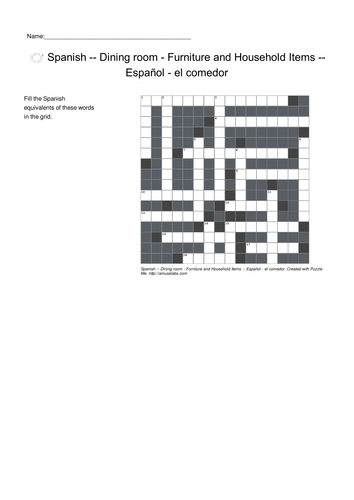 Spanish Vocabulary - House and Rooms - Furniture Crossword Puzzles ...