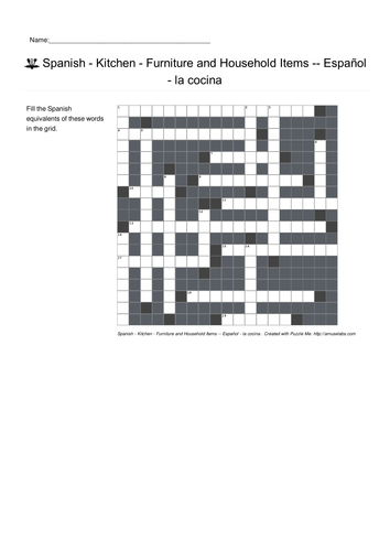 Spanish Vocabulary - House and Rooms - Furniture Crossword Puzzles ...
