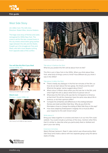 West Side Story (1961) Film Guide | Teaching Resources