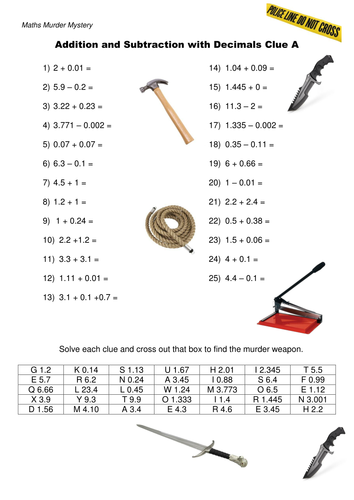 addition and subtraction of decimals worksheet teaching resources