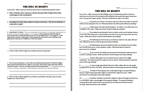 Printables Bill Of Rights Worksheets bill of rights matching worksheet davezan scenarios answers worksheet