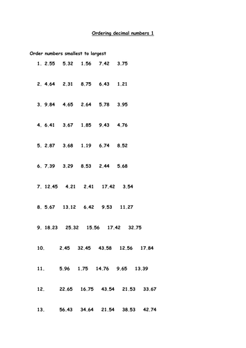 Ordering decimals/ sequencing numbers