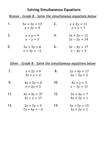 Solving Simultaneous Equations Worksheets 1315