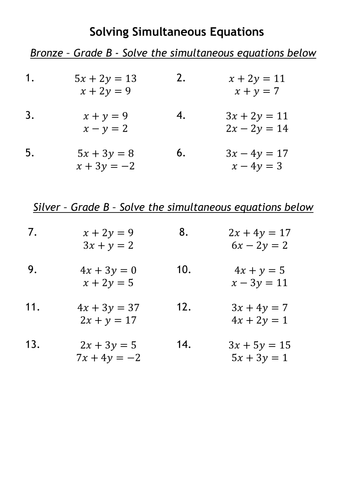 simultaneous equations problem solving worksheet