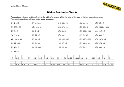 divide decimals worksheet teaching resources