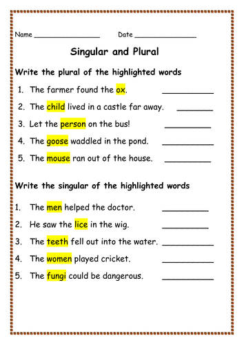 Spellings: Singular Nouns into Plurals and Vice Versa - Presentations ...