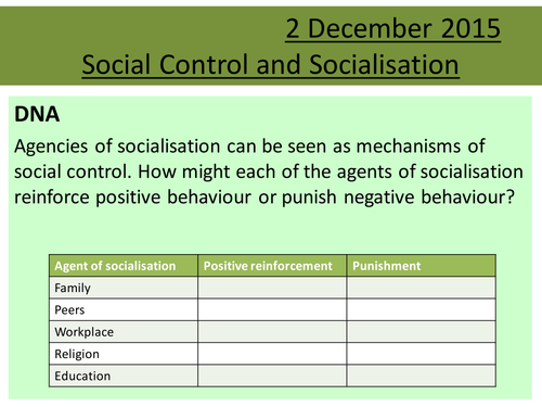 Sociology H580 / H180 Lesson 14 Social Control and Recap of Socialisation