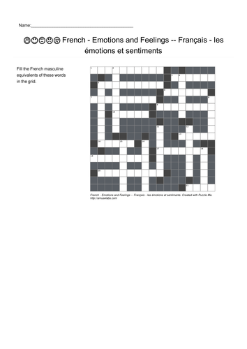 French Vocabulary Family Greetings Emotions Crossword Puzzles Teaching Resources