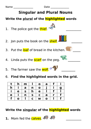 write singular nouns into plural nouns spellings and vice versa